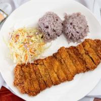 Chicken Katsu · Deep fried chicken cutlet served with tonkatsu sauce on the side. Served with rice. Served w...