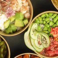 Large Make Your Poke 9 Oz · Create Your Own Poke Bowl With Your Choice of Base, Three Toppings, Three Proteins, Two Sauc...