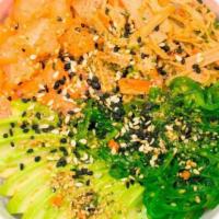Hana - Poke · Cauliflower Base, Salmon, Kani Salad, Avocado, Seaweed Salad, Onigiri Soy Sauce, Sesame, and...