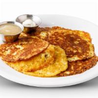 Potatoe Pancakes · Thin and crispy and lacy pancakes served. with applesauce or sour cream.