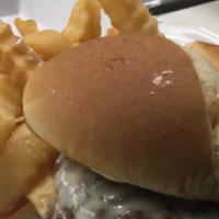 Cheeseburger & Fries · Juicy 1/3lb beef hamburger perfectly seasoned with CHEESE and all the fixin's'!