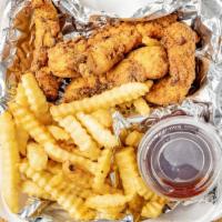 5- Piece Chicken Tenders With Fries · Breaded chicken breast strips, served with sauces of your choice - BBQ, honey mustard, ranch...