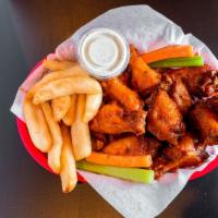 Buffalo Wings · Served with fries, carrots, celery, and dressing.