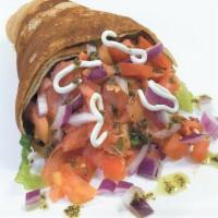 Russian Crepe · Smoked salmon, fresh red onions, lemon juice, fresh basil, fresh marinated tomato, sour crea...