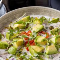 Apaltado 1111 Ceviche · Corvina, avocado, red onion, capers, aji limo, in a creamy leche de tigre. Garnished with ex...