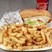 Fish Sandwich Combo · A whiting fish sandwich with a side and drink.