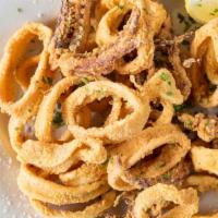 Calamari Fritti · Lightly breaded and fried squids with spicy marinara sauce or garlic aioli.