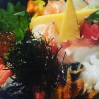 Chirashi Donburi · Chef's selected mix of Seafood and Vegetables over Sushi Rice