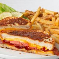 Grown-Up Grilled Cheese · American, Cheddar, Monterey Jack and Mozzarella cheeses, bacon and grilled tomato slices on ...