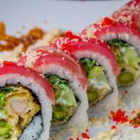 Red Dragon Roll (10 Pc) · Shrimp tempura, asparagus tempura, cucumber, scallions, mayo, masago, seared tuna on top and...