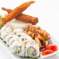 Sumo Lover · 1 California Roll, Chicken Teriyaki, White Rice and 2 Shrimp Tempura App.
