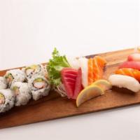 Sushi And Sashimi Lunch · 5 pieces of sushi, 5 pieces of sashimi and a California roll. Served with house salad.