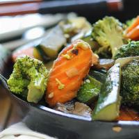 Hibachi Vegetable Dinner · Hibachi grill  seasonal vegetable. served with fried rice and house salad