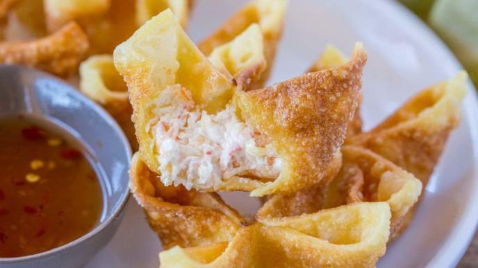 Cheese Wonton (6) · crab meat with cream cheese, served w/ sweet chill sauce,