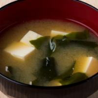 Miso Soup · Thin broth with tofu, miso and seaweed
