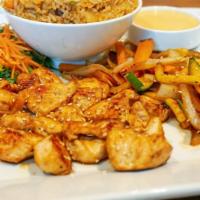 Hibachi Chicken Dinner · Hibachi grill chicken w/ seasonal vegetable. served with fried rice and house salad