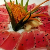 Tuna Tataki · Quick-seared tuna with ponzu sauce.