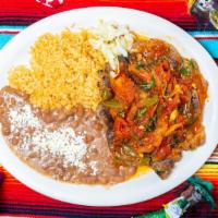 Bistec A La Mexicana · Steak cooked with fresh tomato, onion, cilantro, and jalapeño peppers.