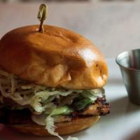 Spicy Chicken Sandwich · Grilled chicken topped with Jack cheese, lettuce, tomato, grilled onions, jalapenos, Spicy M...