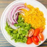 Chop Chop Bowl · Gluten-Free. Seasoned yellow rice, leafy green lettuce, cherry tomato, red onion, sea salt a...