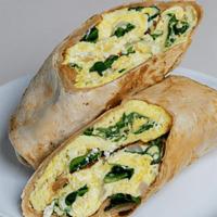 Collins Breakfast Wrap · Three scrambled eggs, spinach, feta cheese and onions