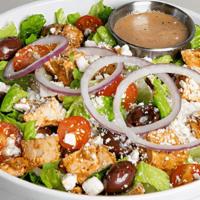 Olympia Salad · Grilled chicken, romaine lettuce, tomato, cucumbers, black olives, onions, feta cheese with ...