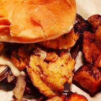 Mushroom Swiss Burger · Sautéed portabella mushrooms, caramelized onions, vegan mayo and melted vegan Swiss make for...