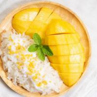 Mango Sticky Rice · Sticky glutinous rice cooked with coconut milk until creamy and sticky and served with fresh...