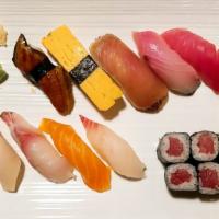 Sushi Deluxe · 10 pieces nigiri plus choice of california roll or tuna roll.