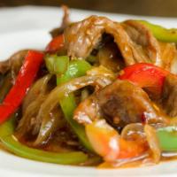 Beef With Mixed Vegetables · Sliced beef stir-cooked with bai choi, baby corn, mushrooms, water chestnuts, carrots and sn...