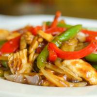 Chicken With Mixed Vegetables · Sliced chicken stir-cooked with baby corn, mushroom, water- chestnuts, snow peas, red pepper...