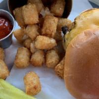 1/4 Pound Cheese Burger · Served with fries, tots or apple slices.