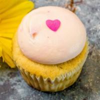 Strawberry Friendly · Classic vanilla cupcake baked with fresh strawberries with a strawberry cream cheese frosting.