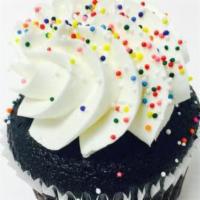 Birthday Chocolate · Chocolate cupcake with vanilla buttercream frosting and rainbow sprinkles.