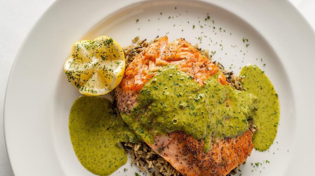 Atlantic Salmon · tarragon chimichurri. Consuming raw or undercooked meats, poultry, seafood, shellfish or eggs may increase your risk of foodborne illness.
