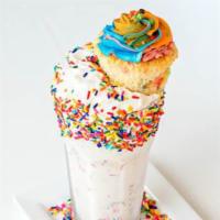 Birthday Cake · A vanilla milkshake rimmed with vanilla frosting then topped with rainbow sprinkles and a sl...