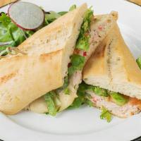 Harper Sandwich · Signature tuna mousse, mozzarella, green onion, tomato, lettuce, and bell pepper. Choice of ...