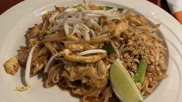 Pad Thai · Stir fried rice noodle, egg, ground peanut, bean sprouts, and scallions.