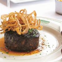 Coffee & Cocoa Rubbed Filet* 10 Oz. · ancho chili butter, angry onions