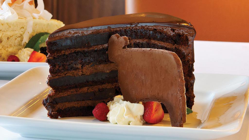 Gigantic Chocolate Cake · Decadent and 10 layer chocolate layer cake brushed with baileys Irish cream, chocolate mousse, and covered with ganache.