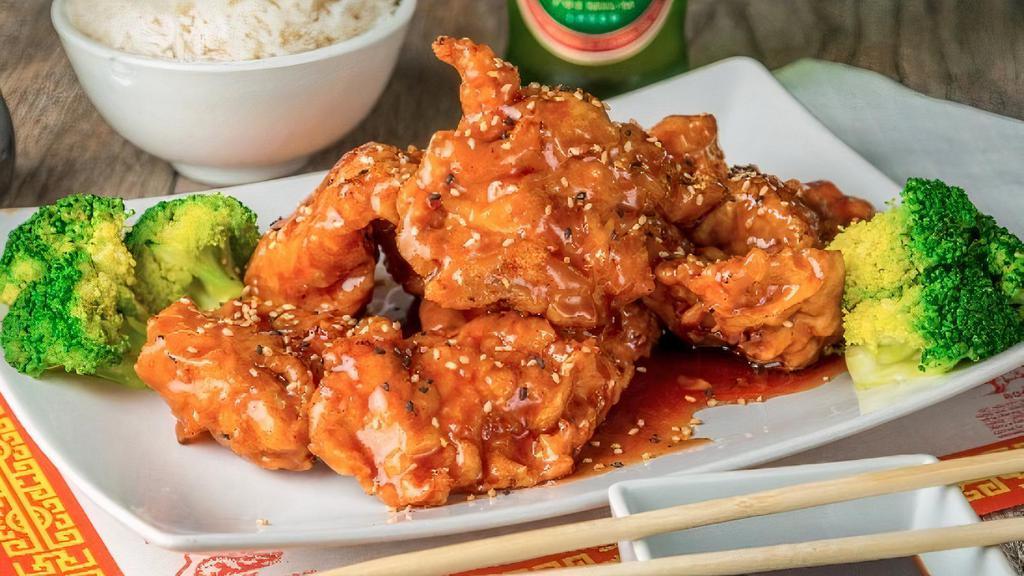 Sesame Chicken · Lightly breaded of the white meat chicken mix with special sweet sauce and sesame seed.