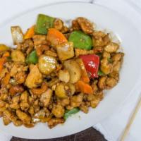 Kung Pao Chicken · Spicy. Celery, carrot, zucchini, water chestnuts, peanut, dry chili pepper with brown sauce.