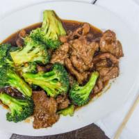 Beef With Broccoli · Sliced beef, broccoli, carrot stir-fried with brown sauce