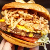 Not Burger · 4.2oz Beyond Meat, American Cheese, crispy onion, lettuce, tomato, pickles & Thousand Island.