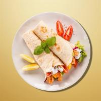 Chicken Shawarma Shredded · Home-made hummus, topped with finely spiced chicken topped with diced tomatoes, cucumbers, r...