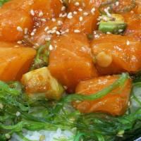 Salmon Poke Bowl* · salmon poke on top of sushi rice