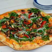 Vegetarian · Mushrooms, cherry, spinach, onions, and roasted pepper.