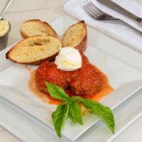 Meatballs1 · Dana's meatballs, san marzano tomato sauce and provolone cheese.