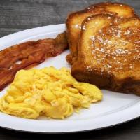 2 - 2 - 2 · 2 Pancakes or French Toast, 2 Eggs any style, 2 Bacon Strips, Sausage Links, or Turkey Sausa...
