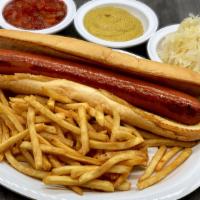 Grilled Foot-Long All Beef Hot Dog · All Beef Foot Long Hot Dog served with Sauerkraut and Mustard